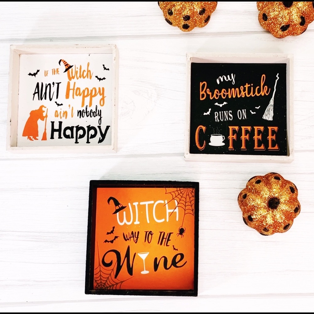 Farmhouse halloween mini wood signs tray decor #f3
